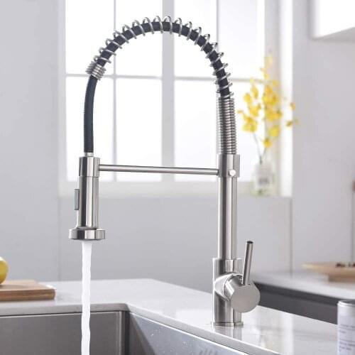 Durable 304 Stainless Steel Water-Saving High Pressure Kitchen Faucet Tap Water Mixer With Pull Out Sprayer