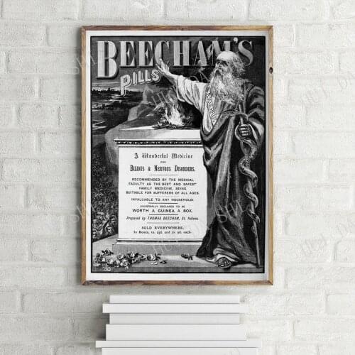 Beecham’s Pills Original Medicine Advertisement 1890 Vintage Poster, Retro Wall Art Print