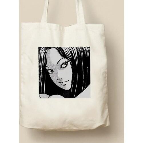 Tomie Canvas Bag Japanese Anime Women Bag Women Shoulder Bag Horror Casual Ins Dark Large-capacity Harajuku Cartoon Shopper Bags