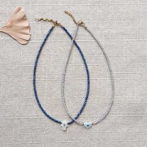 Vintage Charm Eye Pendant Necklace Handmade Crystal Beads Choker Summer Fashion Simple Neck Accessories цепочка на шею женская