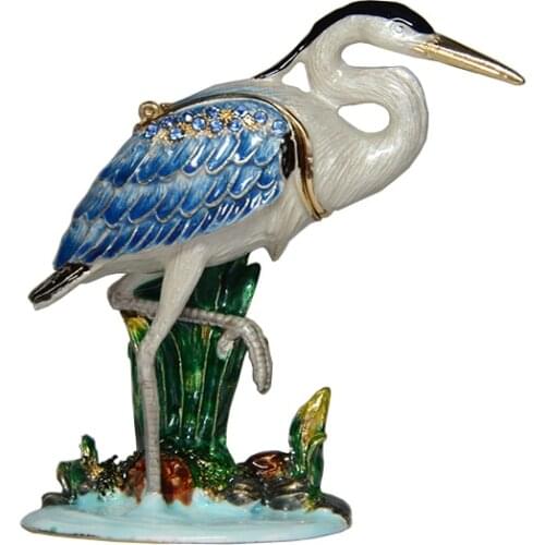 Vintage decoration heron bird faberge crystal trinket box decorative enamel bird figurine metal giftwares birthday X'mas Gifts