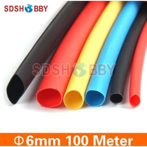 High Quality 100 Meter Heat Shrinkable Tubing Dia. =6mm (Red, Black, Blue, Yellow Color)