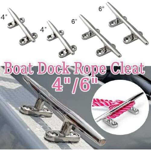 Wooeight 2x Stainless Steel 316 Silver 4"/6" Line Rope Dock Deck Cleat Open Base Mooring Boat Yacht Marine Hardware Accessories
