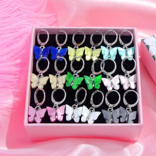 JUST FEEL Trendy New Acrylic Butterfly Drop Earrings For Women Girls Bohemian Silver Color Earrings Fashion Jewelry Gift