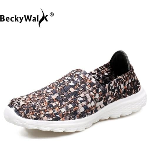 BeckyWalk Spring Summer Women Shoes Light Flats Loafers Shoes Woman Breathable Driving Shoes Women Woven Walking Shoes WSH2912