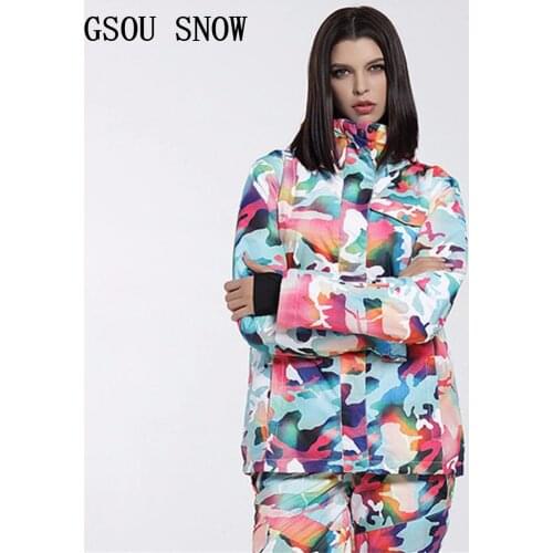 GSOU SNOW womens Ski suit -35 degree low Degree Womens Snowboard Jacket Winter Coats Waterproof Breathable Colorful Skiwear