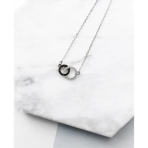 Simple Double Circle Rhinestone Korean 925 Sterling Silver Temperament Personality Fashion Female Jewelry Necklace SNE016
