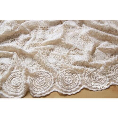 1yard 130cm 51.18" wide ivory/beige mesh embroidery lace fabric for dress clothes scarf curtain ML25L87