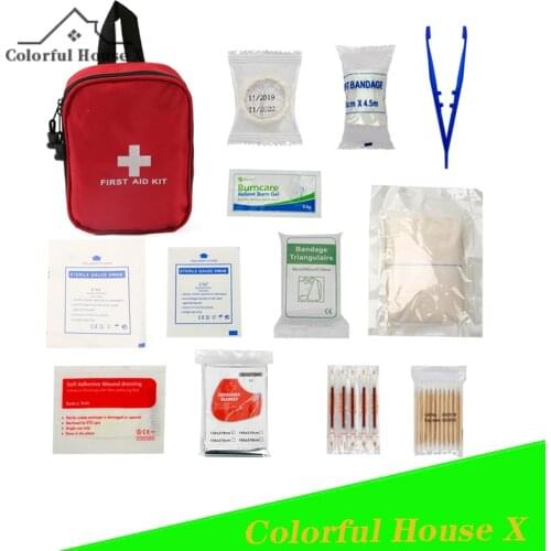 16pcs First Aid Accessories Emergency Kit Set Outdoor Travel Medicine Bag Multifunctional Zipper Handbag Family Essentials Red