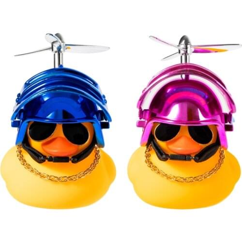 2 Pack Rubber Duck Toy Car Ornaments Blue and Pink Propeller Helmet Sunglasses Baby Bath Toys Room Decorations for Child Adult