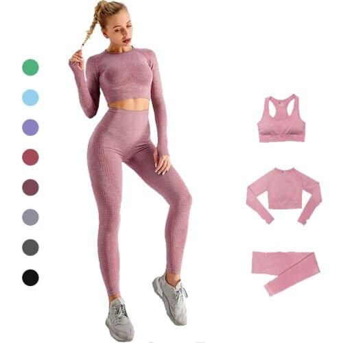 2020 Womens Set Tracksuit Seamless High Waist Leggings and Crop Top Activewear
