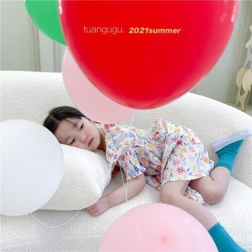 2021 Summer Children Dress New Lovely Sweet Snowflake Print Girls Bubble Sleeve Princess Dress