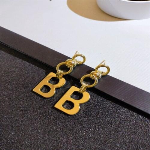 2021 Unique Long Drop Earrings Women Letter " B "Gold Color Geometrical Initial Hanging Earrings for Wedding Engagement Jewelry