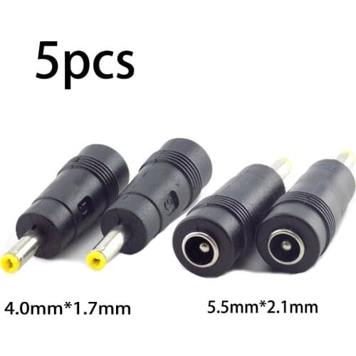 5pcs AC DC Power Plug Connector Female to Male Adapter Connector Laptop Audio Cable Converter 5.5mmx2.1mm to 4.0mmx1.7mm