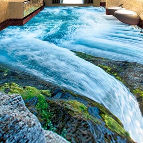 Free Shipping 3D waterfall floor painting stereo non-slip moisture shopping self-adhesive high-quality living room wallper