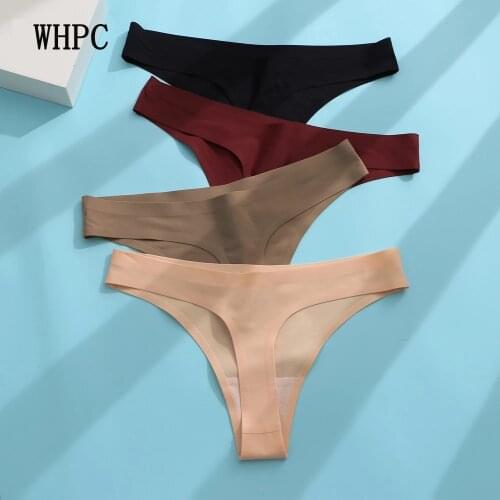 Seamless Thong Sexy Ice Silk Thongs Women Plain Tangas Mujer String Panties G-string Lady Underwear Woman Lingerie S-3XL Plus