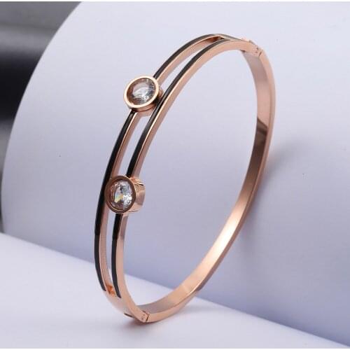 TJP 316L Stainless Steel Roman Numerals Rose Gold Crystals Bracelet for Women Fashion Bangle Jewelry