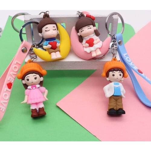 Cartoon couple character doll keychain car key chain small gift moon boy girl cute pendant batch