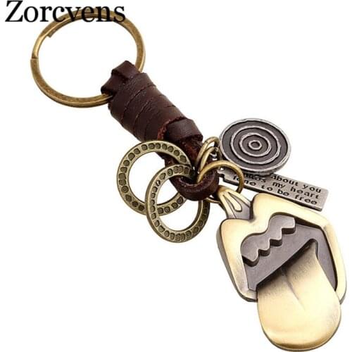 ZORCVENS Rock Big Tongue Keychain Handbags Pendant Handmade Genuine Leather Key Chains Key Ring Jewelry for Women Men Gifts