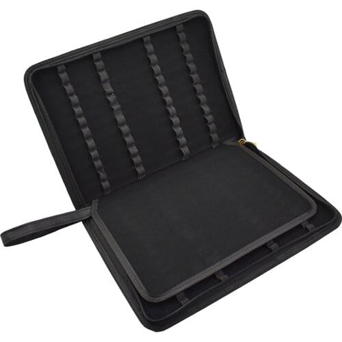 Quality Fountain Pen / Rollerball Pen Bag Pencil Case Available for 48 Pens - Black Leather Pen Holder / Pouch
