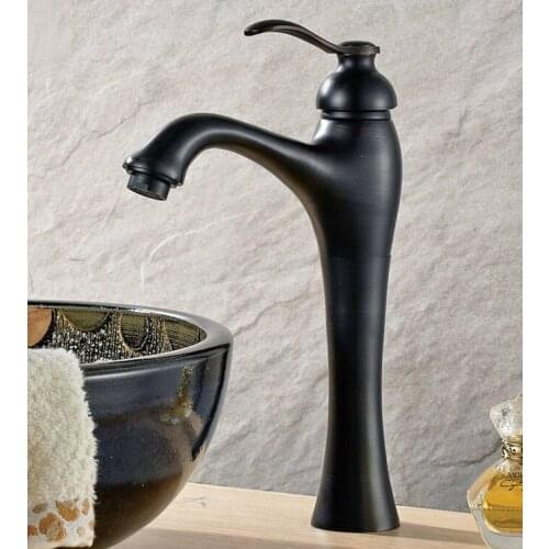 Black Oil Rubbed Bronze Single Lever Handle Single Hole Bathroom Vessel Sink Basin Faucet Mixer Water Tap anf339