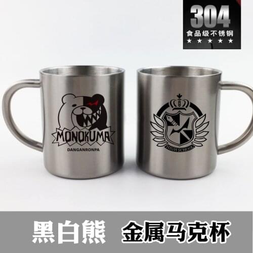 Anime Danganronpa Monokuma Black White Bear Cups Stainless Steel Mug Cup Cosplay Prop Xmas Gift