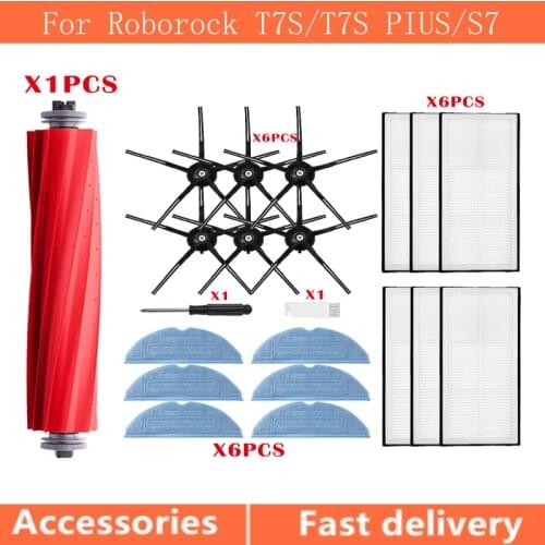 For Roborock S7 T7S T7Splus Robot Vacuum Cleaner Accessories Main Side Brush Mops Cloths Water Tank HEPA Filters Charge Docking