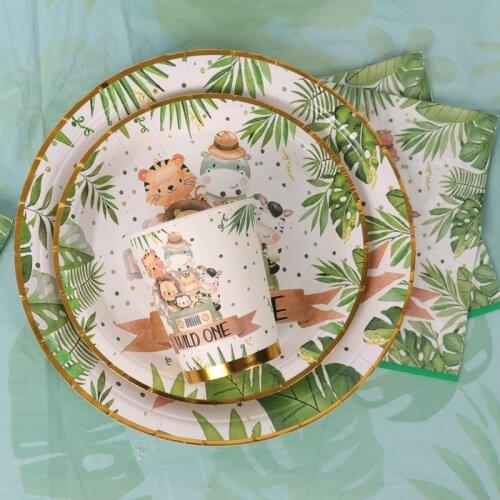 Jungle Forest Animal Tableware Party Decor Wild One Birthday Party Boy Girl Baby Shower Decor Kids 1st Birthday Party Supplies