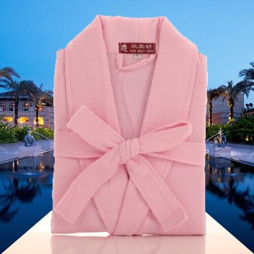 Cotton Robe Men Women Towel Kimono Waffle BathRobe female Sleepwear Mens Dressing Gown Badjas Wedding Bridesmaid Robes summer