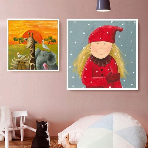 Cartoon Baby Happy Paradise Painting Children Dream Canvas Art Print Poster Kawaii Wall Picture For Kids Room Decor Gift