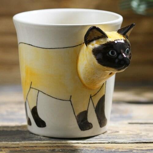 200ML hand-painted animal coffee cup Creative Siamese cat ceramic cup Cartoon gift coffee mug Office water glass Party gifts