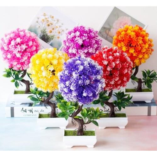 Colorful Artificial Potted Plant Fake Bonsai Table Simulation Decor for Home Office Hotel