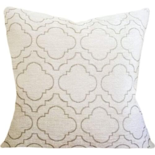 Square Canvas Pillowcase 24 Inch Soft Cushion Cover Cream and Grey Moroccan Geometric Chenille Throw Pillow Cover