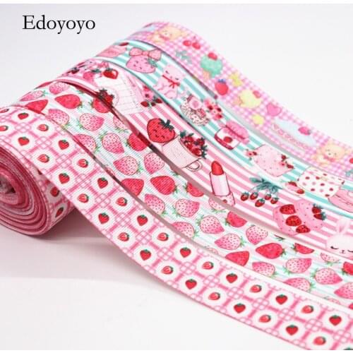 10 Yards Grosgrain Ribbon Strawberry Cake Printed Ribbon 1" 25MM For Hair Bows DIY Crafts Handmade Accessories M19062601