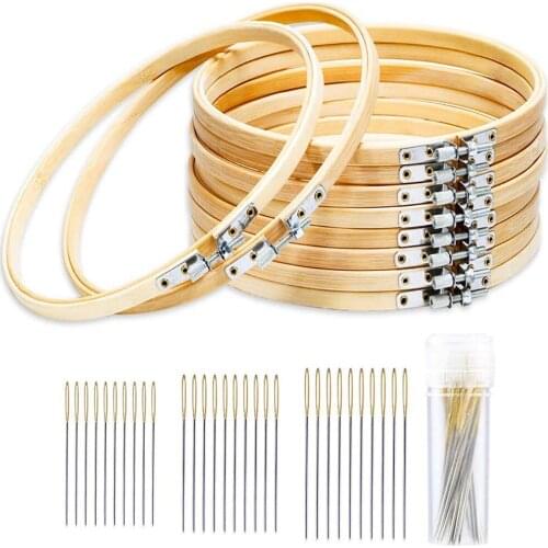 LMDZ 3 Inch Round Embroidery Hoop Bamboo Circle Cross Stitch Hoop Ring with Embroidery Needle Large Eye Stitching Needles