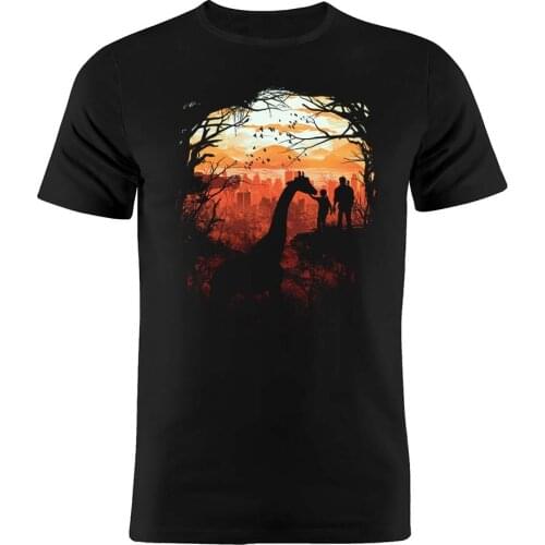Mens T Shirt Cotton The Last of Us Joel and Ellie Giraffe Artwork Black Tee