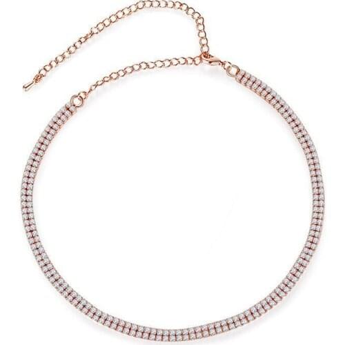 MxGxFam (30cm+15cm) Short 2 line Crystals Collar Necklaces For Fashion Women Jewelry Rose Gold Color Europe and America Hot