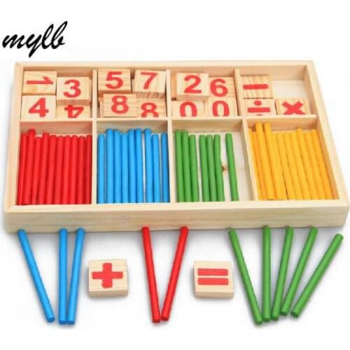 Mylb Baby Toys Counting Sticks Education Wooden Toys Building Intelligence Blocks Montessori Mathematical Wooden Box Chil Gift