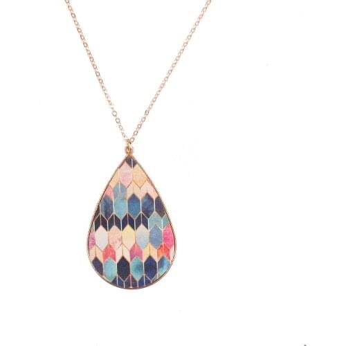 N5698 ZWPON Paisley Print PU Leather Teardrop Necklace for Women Long Necklace Ethnic Moroccan Necklace Jewelry Wholesale