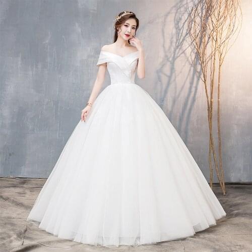 New Fashion Simple 2021 Wedding Dresses Lace off the shoulder O-Neck Elegant Plus size Vestido De Noiva Korean Bride Gowns A316