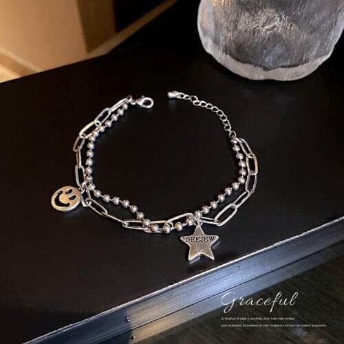 2021 New Trendy Five-pointed Star Smiley Face Double-layer Women Bracelet Classic Chain Bracelet for Women Jewelry Gift