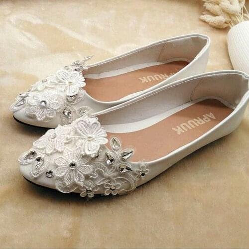 Lace flats shoes white handmade plus size silver crystal rhinestones luxury proms dress party dinner wedding flats shoes bride