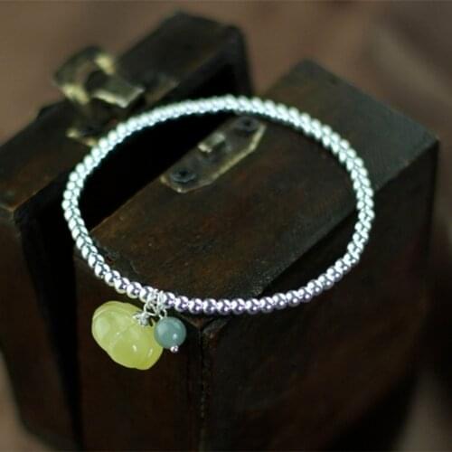 S925 Sterling Silver Single Circle Pair with Natural Beeswax Pumpkin Bracelets Original Handmade Jewelry Stylish Simple for Girl