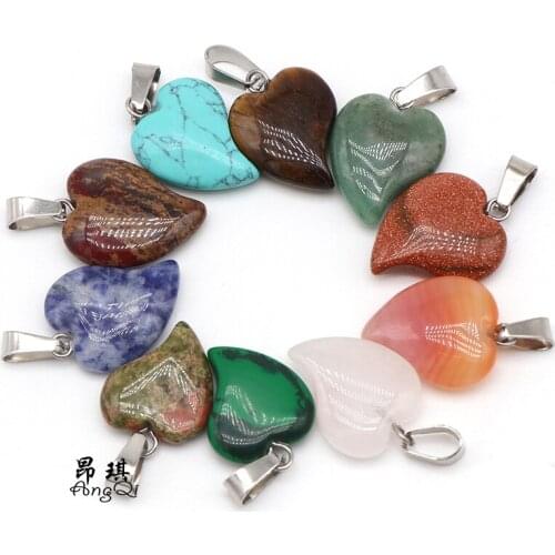 New Arrival Natural Stone Pendants Heart Shape Crystal Agates Necklace Pendant for Jewelry Making Good Quality Size 16mmx20mm