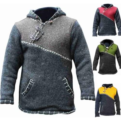 Latest Fashion Stitching Color Men Pullover Sweater Hoodies Jacket Stylish Knitted Sweaters Autumn Streetwear Oversize Coat Tops