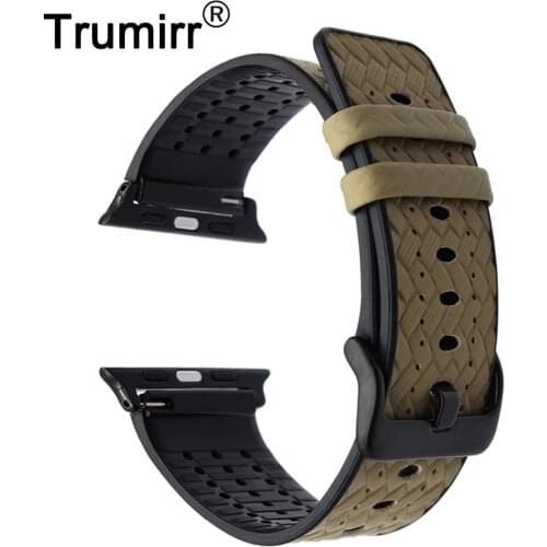 Italian Genuine Leather Watchband Rubber Strap for iWatch Apple Watch 42mm Series 1 2 3 Sports Band Steel Buckle Wrist Bracelet