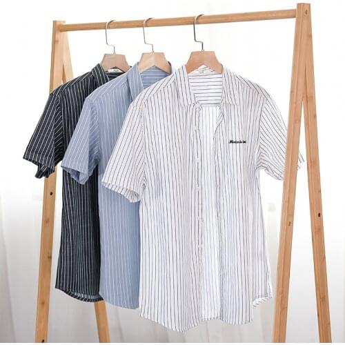 Business Casual Cotton Striped Shirt 2021 Summer New Trendy Men All-match Classic Thin Short-sleeved Shirt Male Brand Clothes