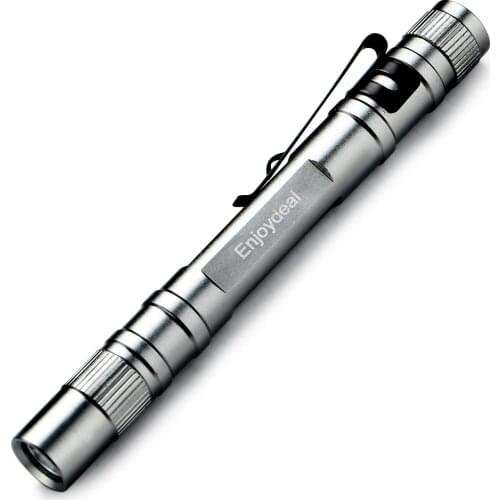 Enjoydeal LED Mini Penlight 1000 Lumens Lamp Clip Flashlight Torch Outdoor camping Pocket lights For 2xAAA silver gray