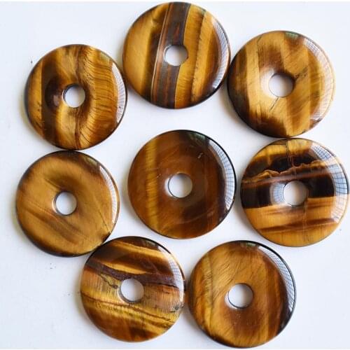 High quality natural tiger eye stone india onyx doughnut Necklace Pendant 30mm Round ladies jewelry gifts wholesale 8pcs/lot