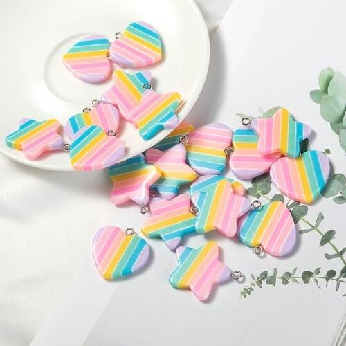 YEYULIN 10Pcs Resin Rainbow Heart Star Charm Pendants For Necklace Keychain Pendant DIY Making Accessories Finding